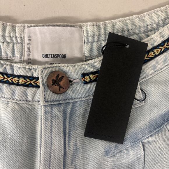 NEW One Teaspoon Free People Sz 26 2 shorts Blue street walker Boho embroidered - Picture 3 of 5